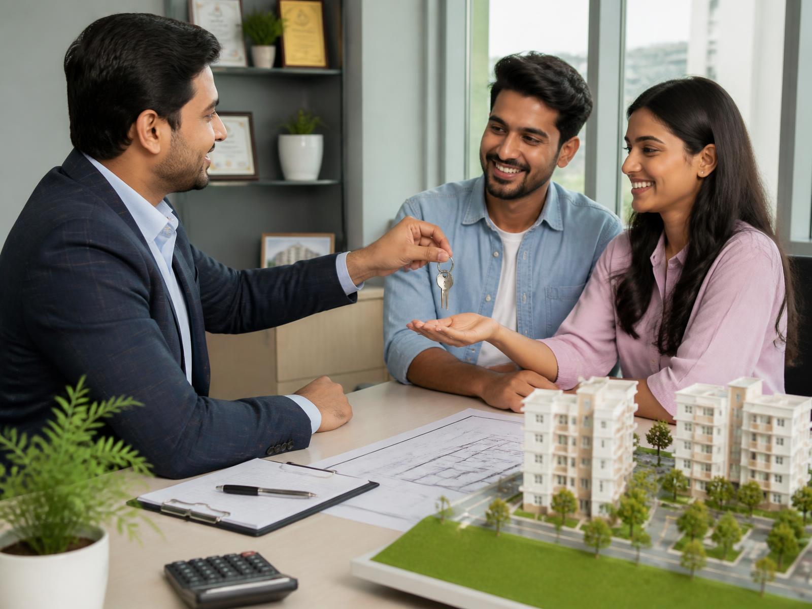 Samasthaa Ventures team welcoming a homebuyer family